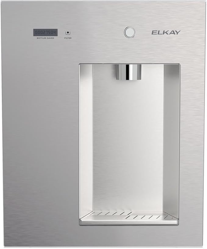 Elkay Liv EZ Built-in Filtered Wall-Mount Water Dispenser – Battery Powered, NSF Certified, Push Button, Reduces Lead & PFAS, Steel Gray – Ideal for Home