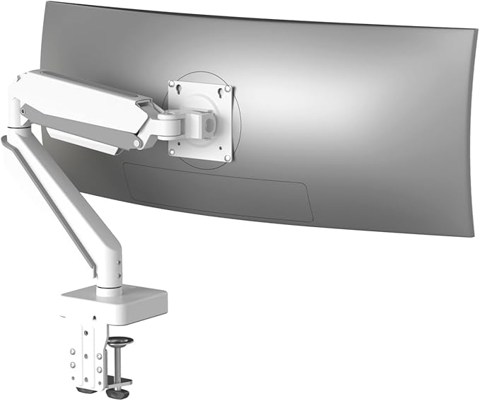 White 45 Premium Aluminum Heavy Duty Monitor Arm, Fits Ultrawide up to 49 inches and 44 lbs Single Desk Mount Stand, Pneumatic Height Adjustable, Max VESA 100x100, A9W