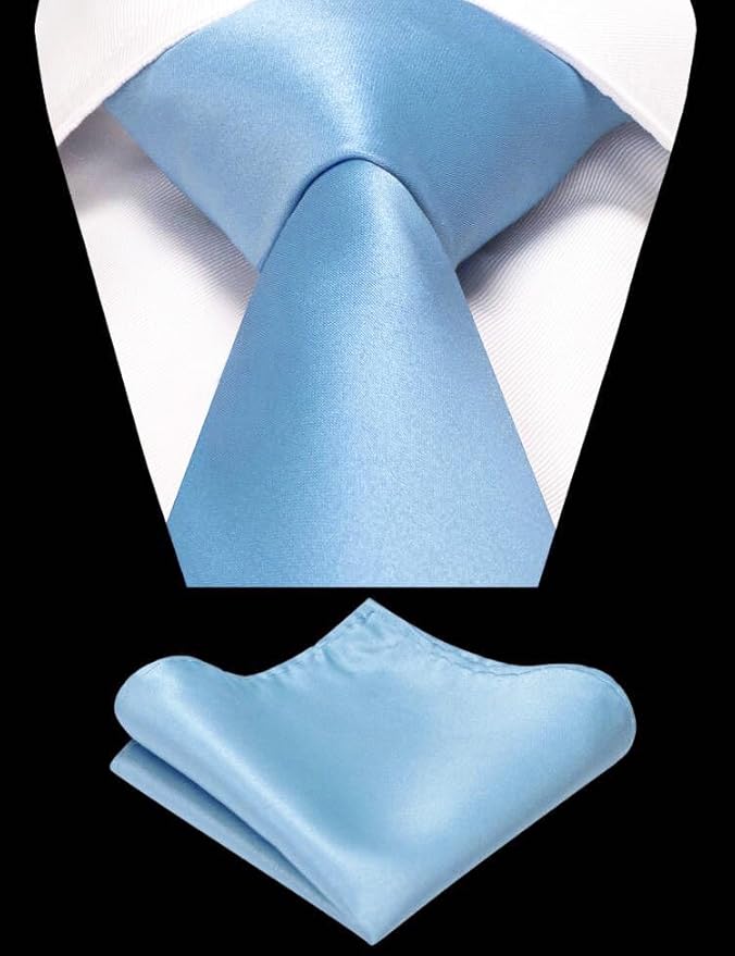 RBOCOTT Solid Color Tie and Pocket Square Hankerchief with Lapel Pin Set for Men