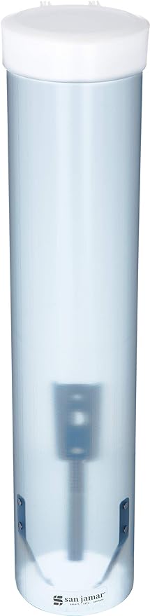 San Jamar Medium Pull-Type Cup Dispenser 4-10 Oz. Cups with Flip Cap for Restaurants, Home, And Office, Plastic, 16 Inches, Frosted Blue