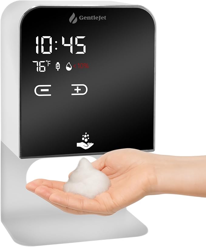 NobleJet Automatic Foaming Soap Dispenser Touchless - USB-C or Battery Powered, Aluminum Alloy Body, LED Display, Wall Mount or Countertop, Adjustable Automatic Soap Dispenser Touchless