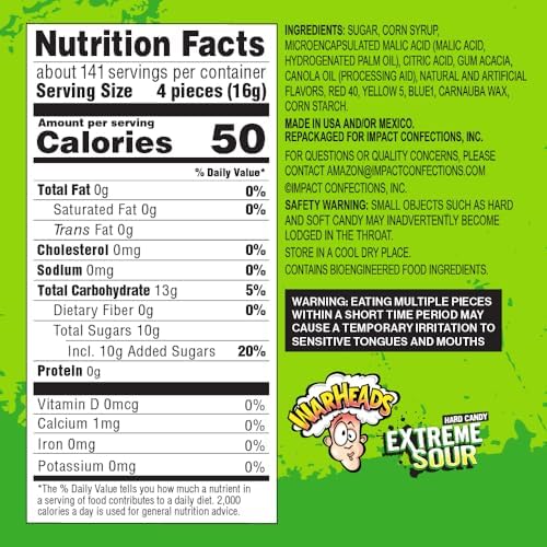 WARHEADS - Extreme Sour Hard Candy - Assorted Fruity Flavors - Sour Apple, Black Cherry, Blue Raspberry, Lemon & Watermelon Flavors, Great For Parades - 5 lb. Bulk Bag