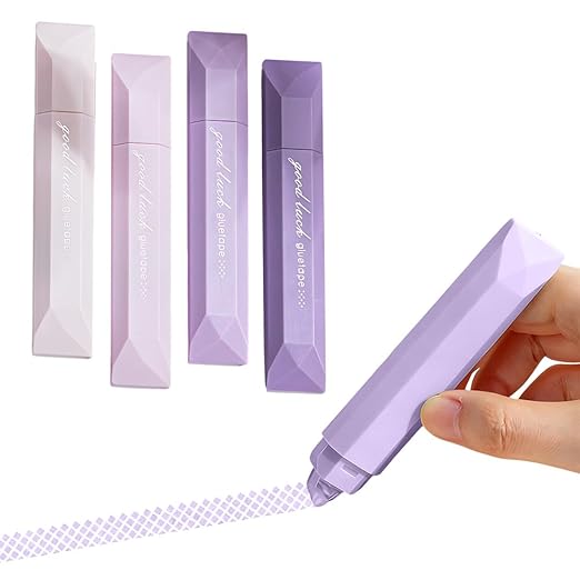 Scrapbooking Double Sided Tape Roller, 4PCS Double Sided Tape Pen, 196 x 0.23 in Adhesive Glue Tape Roller Runner Scrapbook Journaling, Smooth White Out Tape for School Office Craft Supplies(Purple)