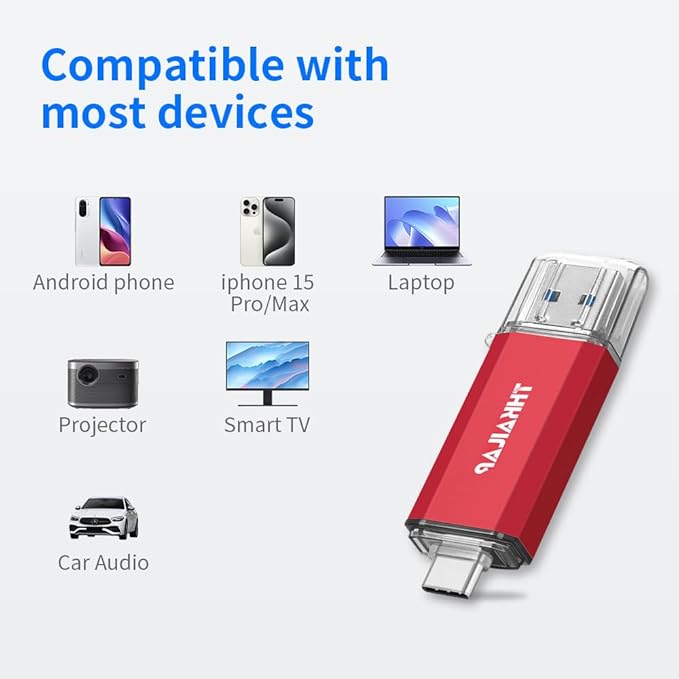 Thkailar 5 Pack 64GB USB C Flash Drive OTG High Speed for Store Data-USB 3.0 Thumb Drive C Jump Drive-Compatible with Samsung,Mac Pro,Laptops,Tablets,PC(Red)