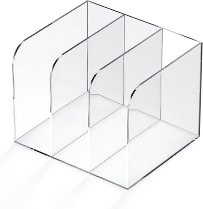 Acrylic File Organizer for Desk, Clear Magazine File Holder Sorter with 3 Vertical Compartments Rack, Desk Organizer Office Supplies Stand Bookshelf - 8.46" W x 7.2" D x 6.5" H