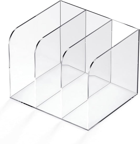 Acrylic File Organizer for Desk, Clear Magazine File Holder Sorter with 3 Vertical Compartments Rack, Desk Organizer Office Supplies Stand Bookshelf - 8.46" W x 7.2" D x 6.5" H