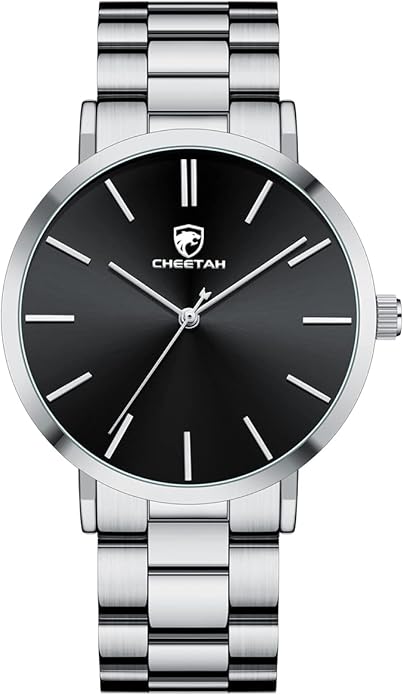 GOLDEN HOUR Men's Watches Slim Minimalist Runway Plated Stainless Steel Quartz Analog Watch
