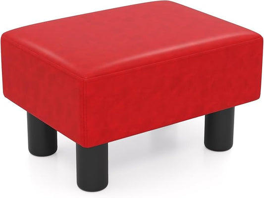 Giantex Small Foot Stool Ottoman, PU Leather Footrest with Storage, Padded Rectangle Footstool, Small Sofa Step Stool for Living Room, Bedroom & Entryway