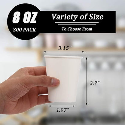 Lamosi 300 Pack Paper Cups 8 oz, Disposable Coffee Cups, Paper Coffee Cups 8 oz, White Hot/Cold Beverage Drinking Cup for Water Juice or Tea, Office Party Home Travel