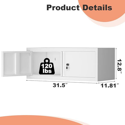LUCYPALGarage Wall Cabinet with Doors,Metal Locking Storage Cabinet,Floating Tool Cabinet for Kitchen,Garage,Workshop,Warehouse(12.8" H,White)