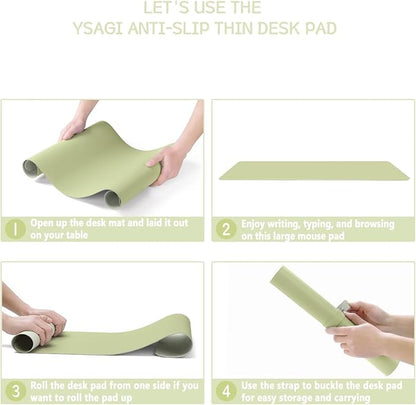 YSAGi Non-Slip Leather Desk Pad, Waterproof Laptop Computer Desk Keyboard Mat, Table Protector Blotter Mat, Large Mouse Pad for Office/Work/Home/Decor(Matcha Green, 31.5" x 15.7")