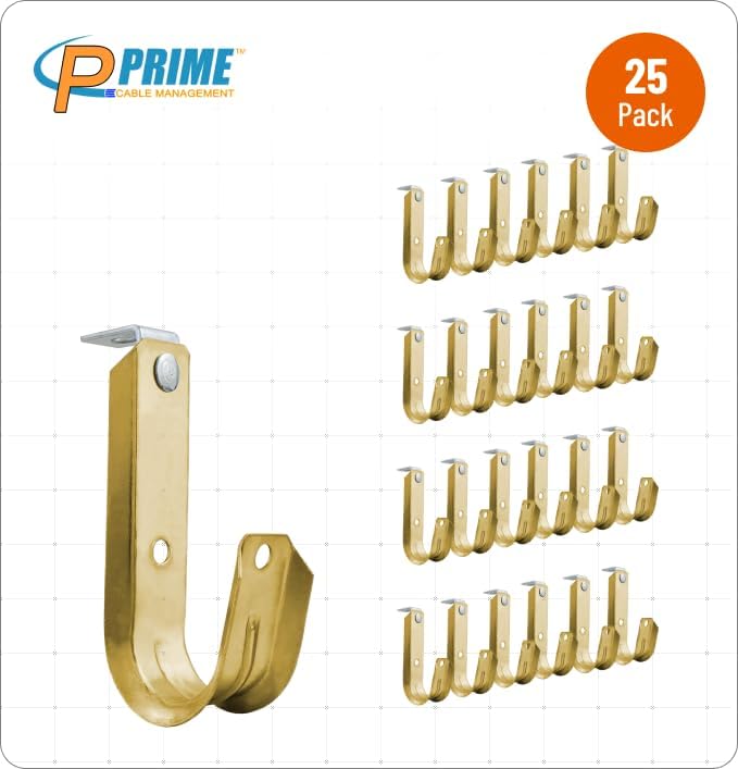 1 5/16 Inch Heavy Duty Metal Cable & Wire Support J-Hook Hangers with Angle Clip for Horizontal Surfaces (Ceilings, Beams‚Ķ) & 1/4 inch Threaded Rod for Cable & Wire Manageme