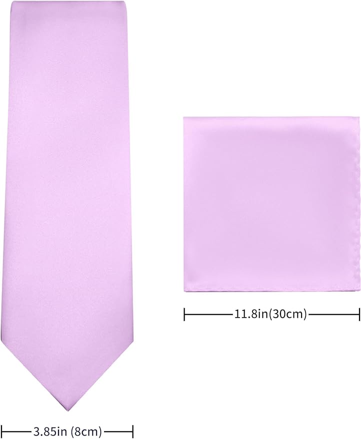 PenSee Men's Tie Set Solid Pure Color 3.15" (8CM) Classic Formal Plain Necktie and Pocket Square Set For Men