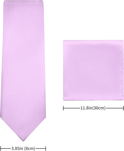 PenSee Men's Tie Set Solid Pure Color 3.15" (8CM) Classic Formal Plain Necktie and Pocket Square Set For Men