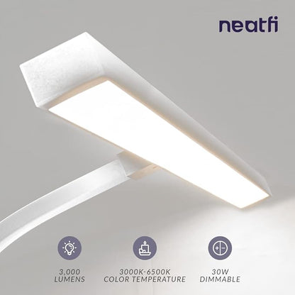 Neatfi 3000 Lumens Flex LED Desk Lamp with Clamp, Dimmable, 5 Adjustable Brightness Levels & 5 Light Modes, Memory Function, Eye-Caring & Flexible Lamp for Home & Office (31.5 Inches, White)