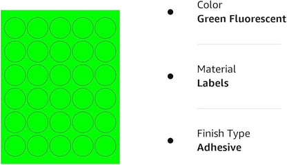 Pack of 100 Sheets, 8-1/2 x 11" Fluorescent Labels for Laser & Inkjet Printer (Green Fluorescent, 1.5" Round 30 per Page, 3000 Labels)