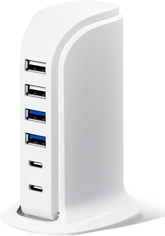 USB Charger, Charging Station for Multiple Devices 45W, Fast Charging Blocks with Dual Type C Ports, 4 USB Charging Hub Organizer Multiport for iPhone, Ipad, Smartphones, Travel Accessories