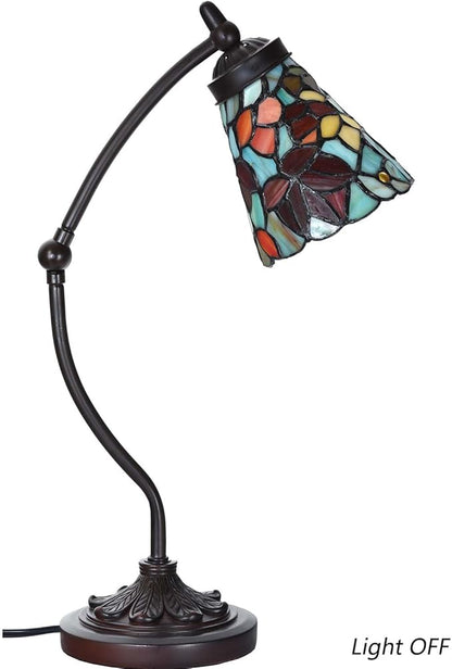 Bieye L10893 Maple Leaves Tiffany-Style Stained Glass Swing Arm Desk Lamp, 19-inch Tall