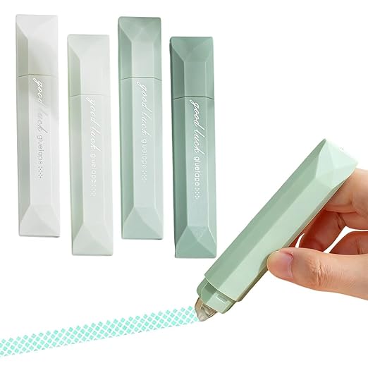 Scrapbooking Double Sided Tape Roller, 4PCS Double Sided Tape Pen, 196 x 0.23 Inch Adhesive Glue Tape Roller Runner Scrapbook Journaling, Smooth White Out Tape for School Office Craft Supplies(Green)