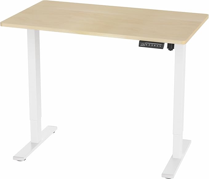 VIVO Electric 43 x 24 in Standing Desk, Memory Height Adjustment, 1B Series, Light Wood Top, White Frame, DESK-1W4C