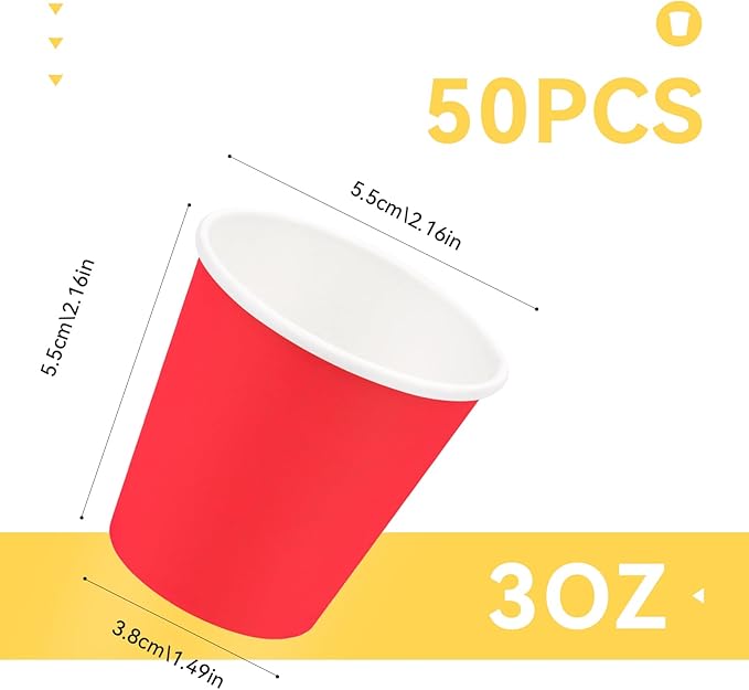 50 Pack 3oz Red Paper Cups,Mouthwash Cups, Disposable Bathroom Cups,Small Paper Cups 3oz Ideal for Bathroom,Supermarket,Birthday Party,Picnic and BBQ