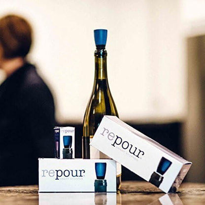 Repour Wine Saver - Wine Preserver and Stopper - Removes Harmful Oxygen from your Wine Simply and Effectively - Indigo Blue 4 Pack
