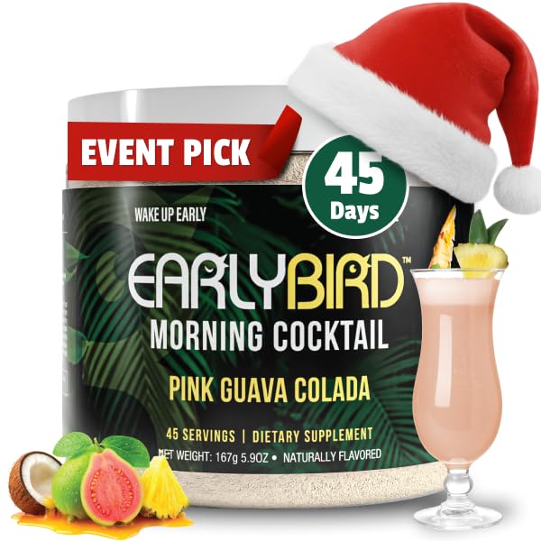 EarlyBird Energy Drink Powder - Morning Cocktail Pink Guava - Zero Sugar Electrolytes with Amino Acids - Electrolytes Powder & Caffeine Drink Mix for Morning Energy, Focus & Hydration - 45 Servings