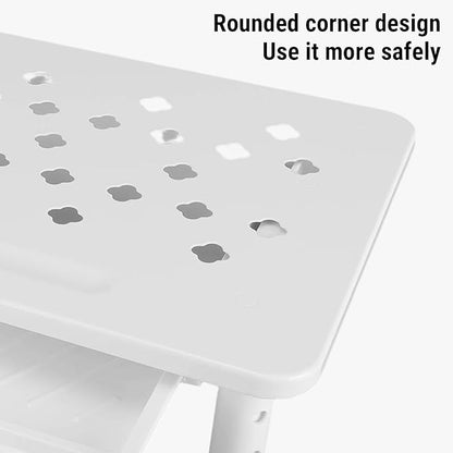 Asixxsix Desk Monitor Stand Riser, 3 Height Adjustable Laptop Riser with Drawer Storage Airflow Vents 44lbs Load Capacity Carbon Steel Tabletop Organizer for Printer Doucement Holder (White)