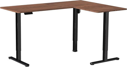 VIVO Electric Corner 63 x 47 inch L-Shaped Standing Desk, Memory Height Adjustment, Dark Walnut Top Black Frame, DESK-E3CTD-47