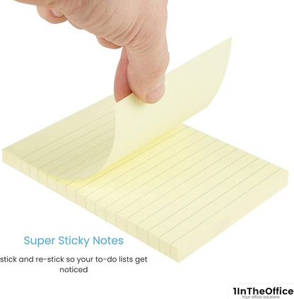 1IntheOffice Lined Sticky Notes 4x6, Post It Notes Lined, Lined Note Pads, Self-Stick, 100 Sheets/Pack, Yellow, 12 Pack