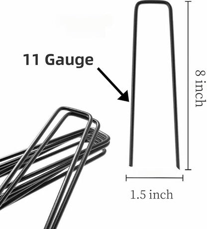 8 inch 20 Pack Black Galvanized Landscape Staples 11 Gauge Garden Stakes Pins Anti-Rust Ground Stakes U-Shaped Tent Stakes are Used for Weed Barrier, Irrigation Tubing, Yard Lawn, Landscape Fabric
