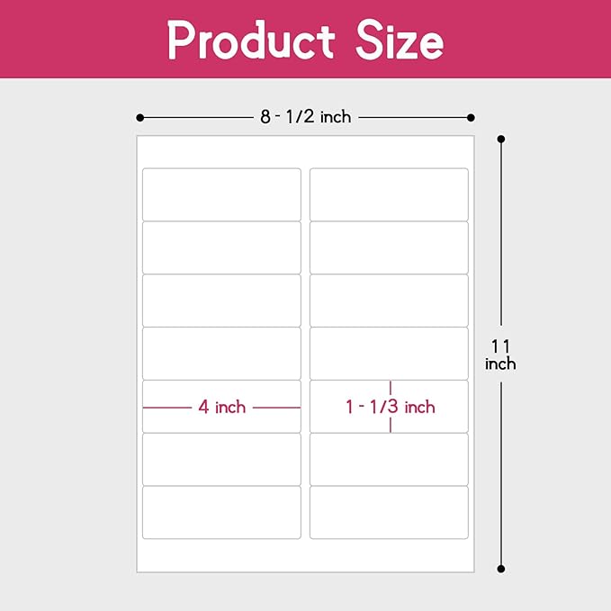 14UP 4" x 1-1/3" Shipping Labels Compatible with Laser & Inkjet Printers, Address Mailing Labels Self Adhesive Stickers (100 Sheets)