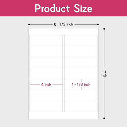 14UP 4" x 1-1/3" Shipping Labels Compatible with Laser & Inkjet Printers, Address Mailing Labels Self Adhesive Stickers (100 Sheets)