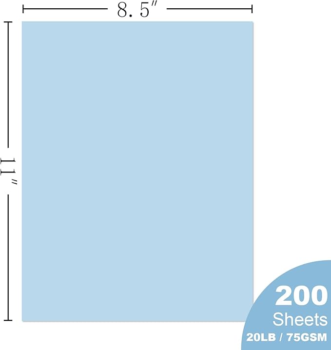 Woodlake Blue Copy Paper, Colored Printer Paper, 8.5 x 11”, 20 LB / 75 GSM Computer Paper, 200 Sheets, Multi-Purpose Pastel Paper, Made in USA