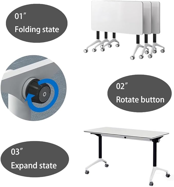 Conference Table, Foldable Flip-top Conference Room Table with Wheels - Mobile Office & Classroom Training Table for Collaborative Workshops, Team Meetings & Seminars (White, 47"×16"×30")