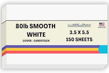 150 Bright White Smooth 80# Card Paper Sheets - 80 lb/Pound Cover Weight - 3.5" X 5.5" (3.5X5.5 Inches) USPS Standard Postcard Card Size - Quality Paper - Consistency in Print - Smooth Finish