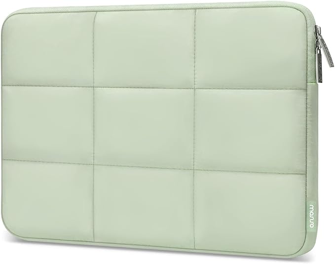 MOSISO 13-14 inch Laptop Case, 13.3 inch Puffy Laptop Sleeve Compatible with MacBook Air 13 13.3 13.6/Pro 13/14, HP, Dell, ASUS, Lenovo, Rectangle Quilted Puffer Computer Bag for Women, Sage Green