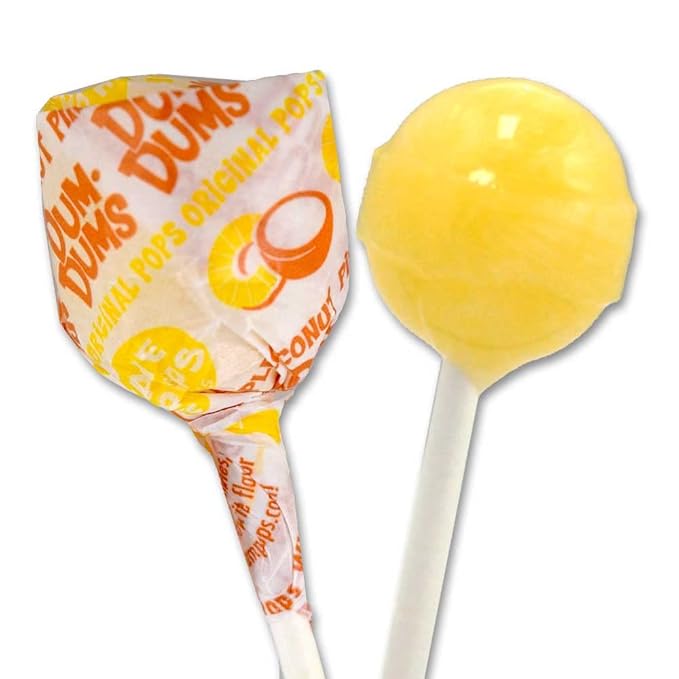 Dum Dums Pineapple Coconut - Bulk Candy Box with Lollipops Individually Wrapped, Single Flavor Gourmet Suckers - 50 Count