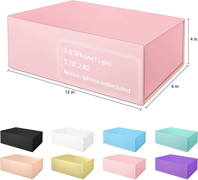 Pink Gift Box 12" x 6" x 4" with Magnetic Closure Lid Gifts Boxe for Presents,Bridesmaid Gifts Boxes,Cute Box,Birthday Gift Boxe,Luxury for Gifts Packaging, Magnetic Gift Boxes for Wrapping Gifts (Pink)
