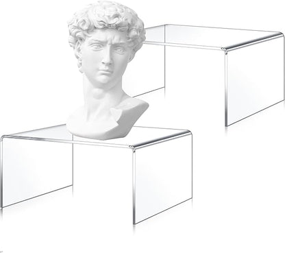 2 Pcs 7 x 7 Inch Large Acrylic Risers Display Stands 5 mm Thick Acrylic Shelf Riser Showcase for Collectibles Jewelry Cupcakes Food Figures Perfume Cabinet (Clear)
