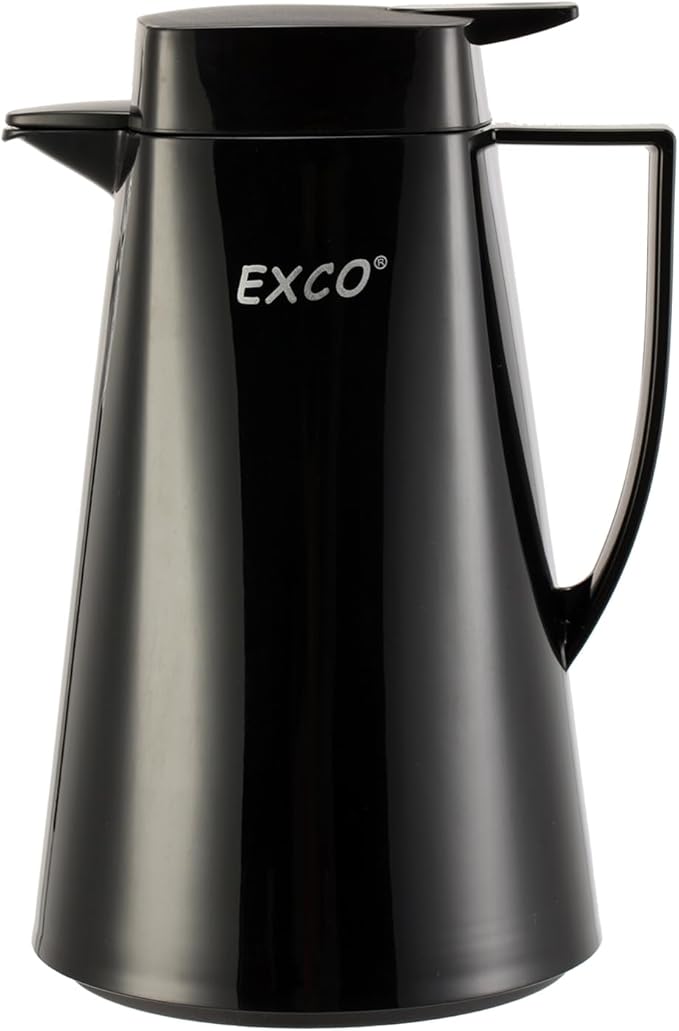 EXCO 1.0/1.6L 34/54Oz Thermal Coffee Carafe, Glass Lined Insulated for Keeping Hot, Vacuum Termos Coffee Tea Pot, Large Beverage Drink Container Dispensers, 12H Heat 24H Cold (Black, 34 Ounces)