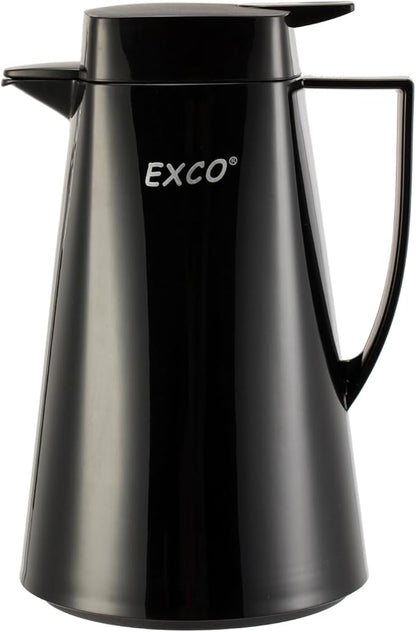 EXCO 1.0/1.6L 34/54Oz Thermal Coffee Carafe, Glass Lined Insulated for Keeping Hot, Vacuum Termos Coffee Tea Pot, Large Beverage Drink Container Dispensers, 12H Heat 24H Cold (Black, 34 Ounces)