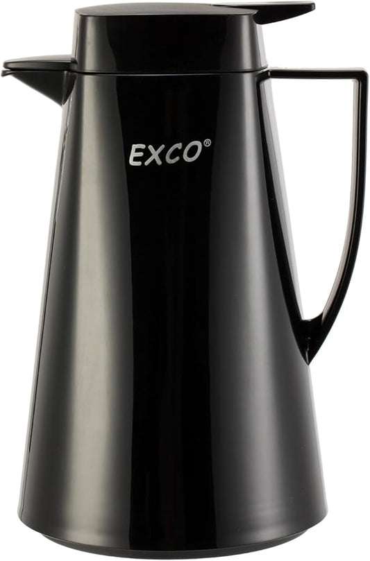 EXCO 1.0/1.6L 34/54Oz Thermal Coffee Carafe, Glass Lined Insulated for Keeping Hot, Vacuum Termos Coffee Tea Pot, Large Beverage Drink Container Dispensers, 12H Heat 24H Cold (Black, 34 Ounces)
