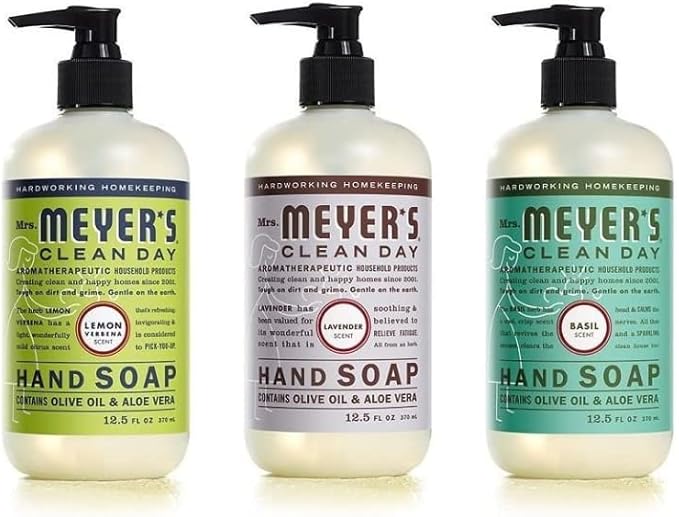 Mrs. MEYER'S CLEAN DAY Liquid Hand Soap 3 Scent Variety Pack, Lemon Verbena, Lavender, Basil 3 CT (Variety Pack)