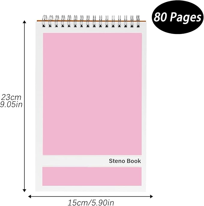 Steno Pads – 6x9 Inches 80 Sheets Steno Notebooks for Writing Notes in School, University, College & Office (2PCS Pink)