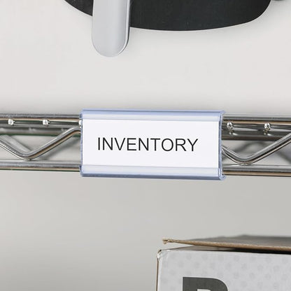Lenink 100Pcs Wire Shelf Label Holders with 100Pcs Label Paper Inserts, Plastic Wire Rack Label Holder Compatible with Metro and Nexel 1-1/4in Shelves, Label Area 3in Lx1.25in H