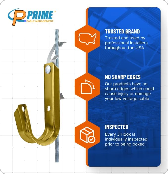 Prime Heavy Duty Metal Cable Support Batwing J-Hook Hangers with Bat Wing Clip for Ceiling Wire & Threaded Rod for Cable Management