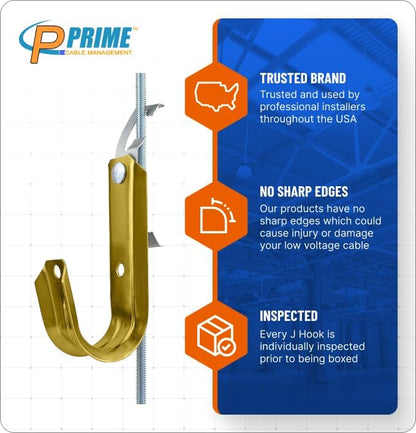 Prime Heavy Duty Metal Cable Support Batwing J-Hook Hangers with Bat Wing Clip for Ceiling Wire & Threaded Rod for Cable Management