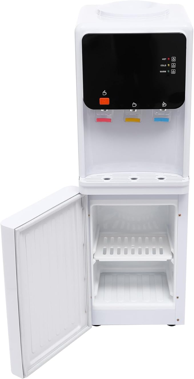 Top Loading Water Cooler, Standing Water Dispenser with 3 Temperature Settings - Hot, Warm and Cold Water, Child Safety Lock, Water Cooler Dispenser for Homes, Kitchens, Offices, Dorms (Black White)