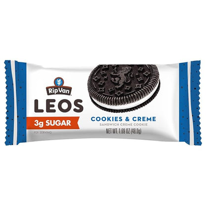 Rip Van LEOs - Cookies and Cream Sandwich Cookies - Low Sugar Snack Cookies - Low Carb Snack - Diabetic Snacks - 40 Low Sugar Cookies (10 Packs of 1.69oz)